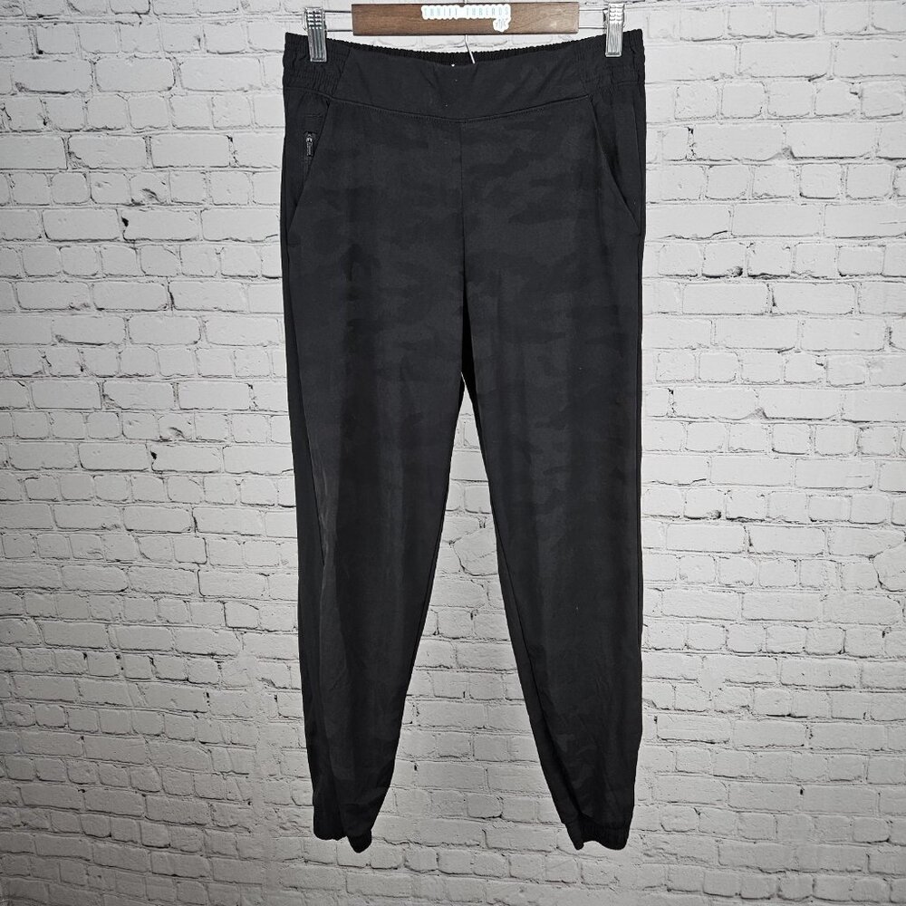 Athleta Black Brooklyn Camo Jogger Zip Pockets Mid Rise Stretch Pants 6 (28x28)